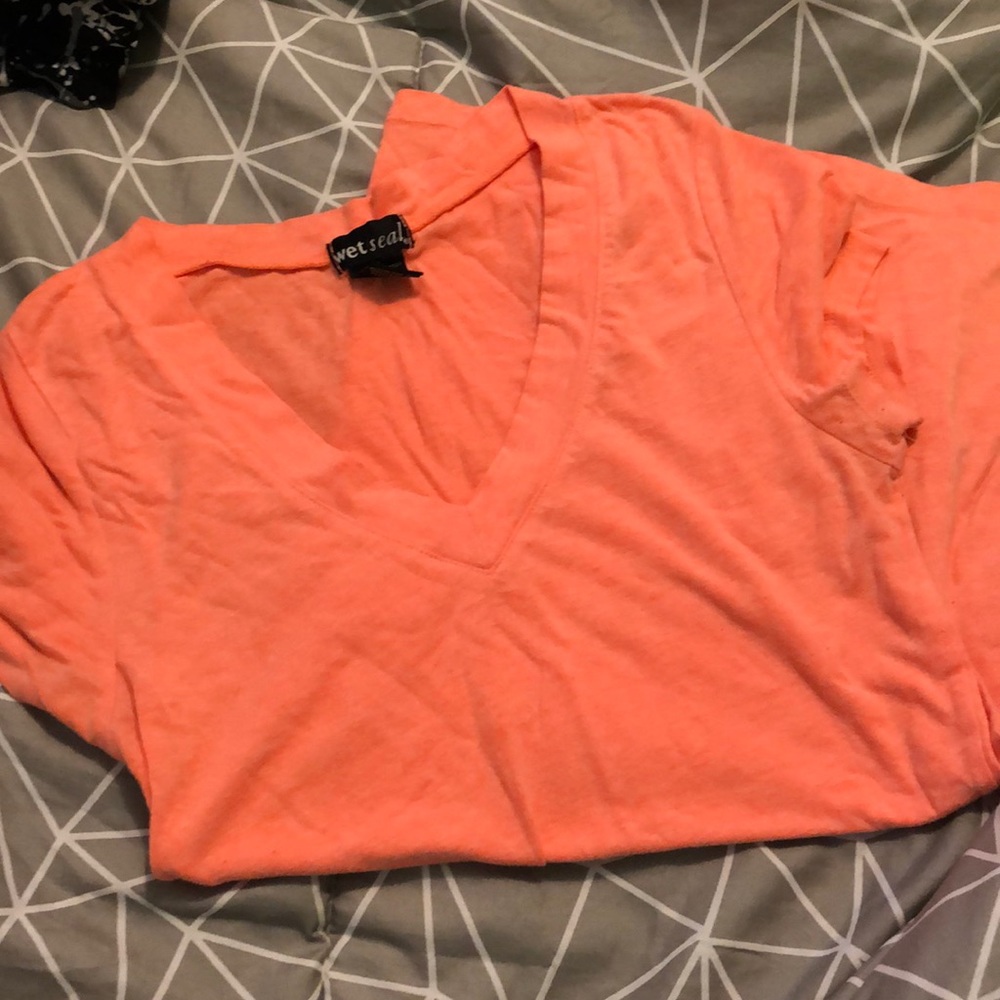 V neck light orange colored t-shirt
